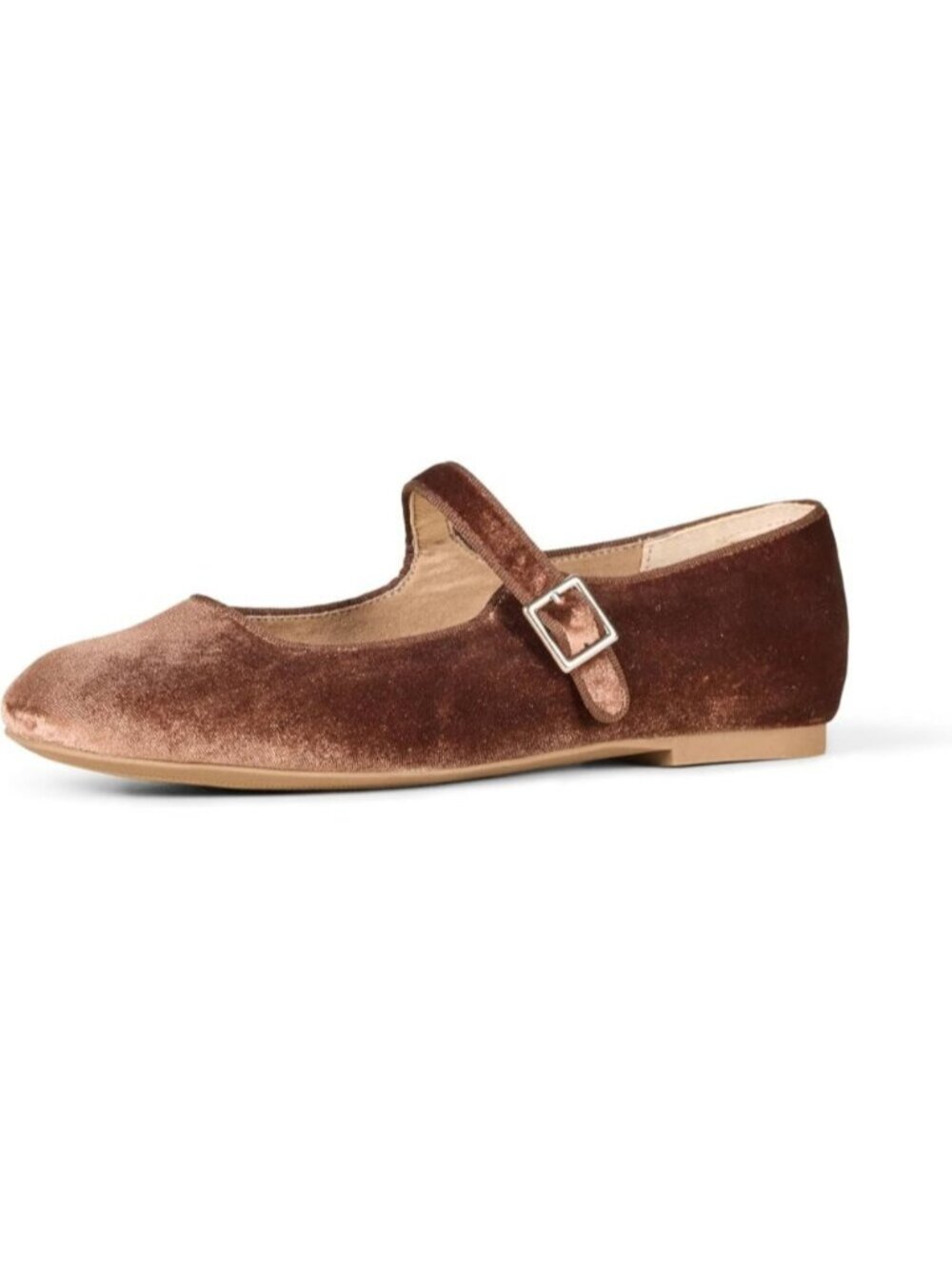 Women's Brown Velvet Mary Jane Imported Ballet Flat Buckle Strap Shoes